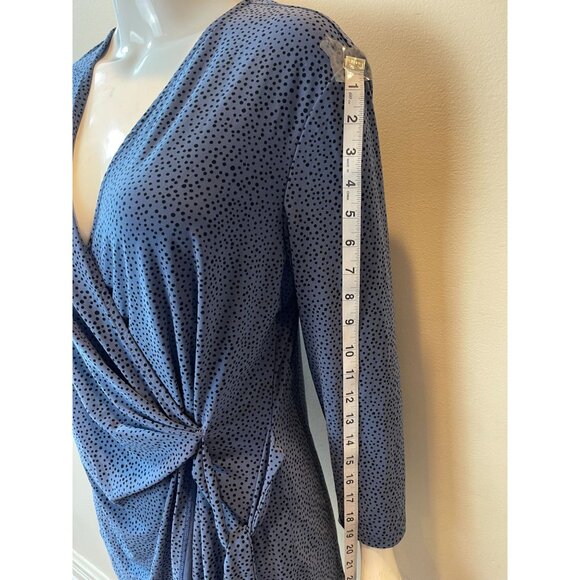 Anne Klein Women Wrap Blouse Top Polka Dots Long Sleeve Drawstring Blue Sz Large - Picture 4 of 8
